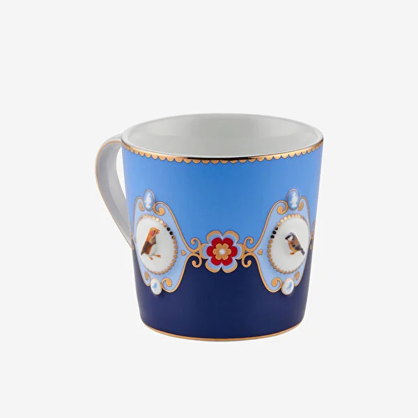 Love Birds Mavi Renkli Madalyon Desenli Küçük Mug 