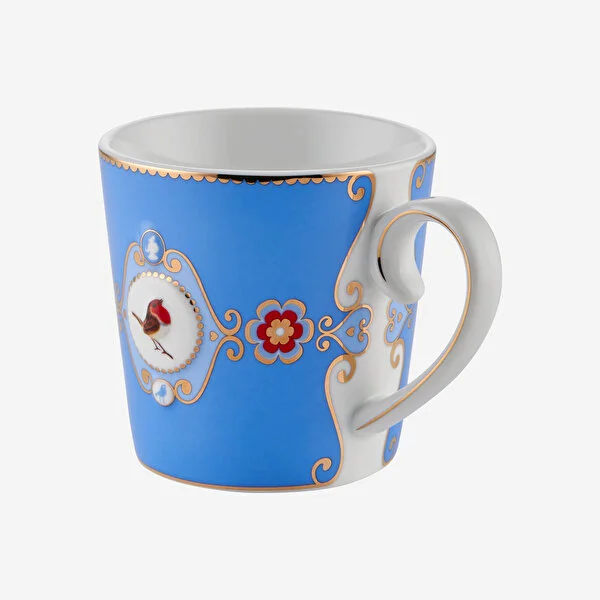 Love Birds Mavi Madalyon Desenli Mug 250 ml