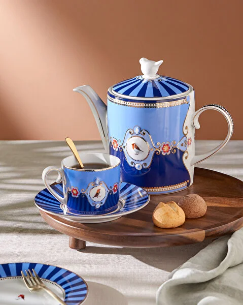 Love Birds Mavi Madalyon Desenli Demlik 1,3 lt.